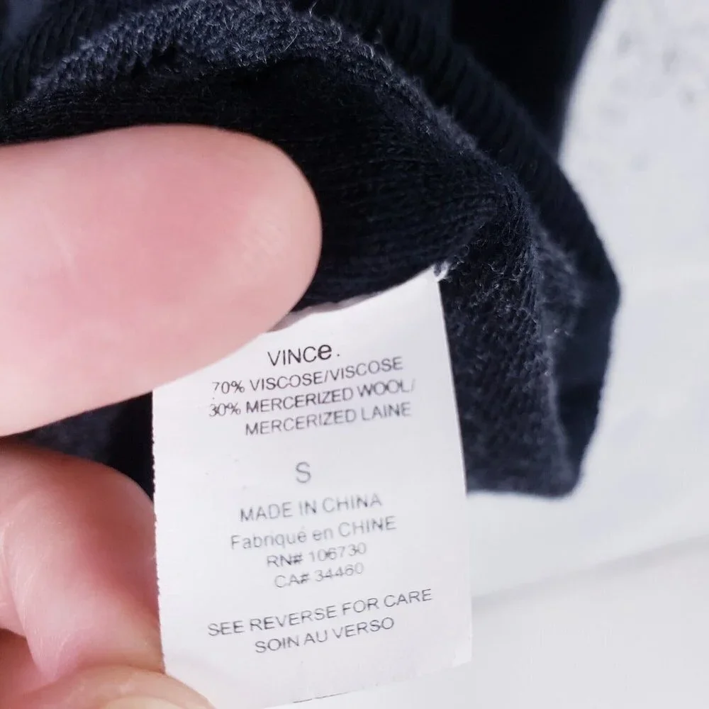 Vince Womens Striped V-Neck Cashmere Sweater Black Gray Size Small‎ Long Length